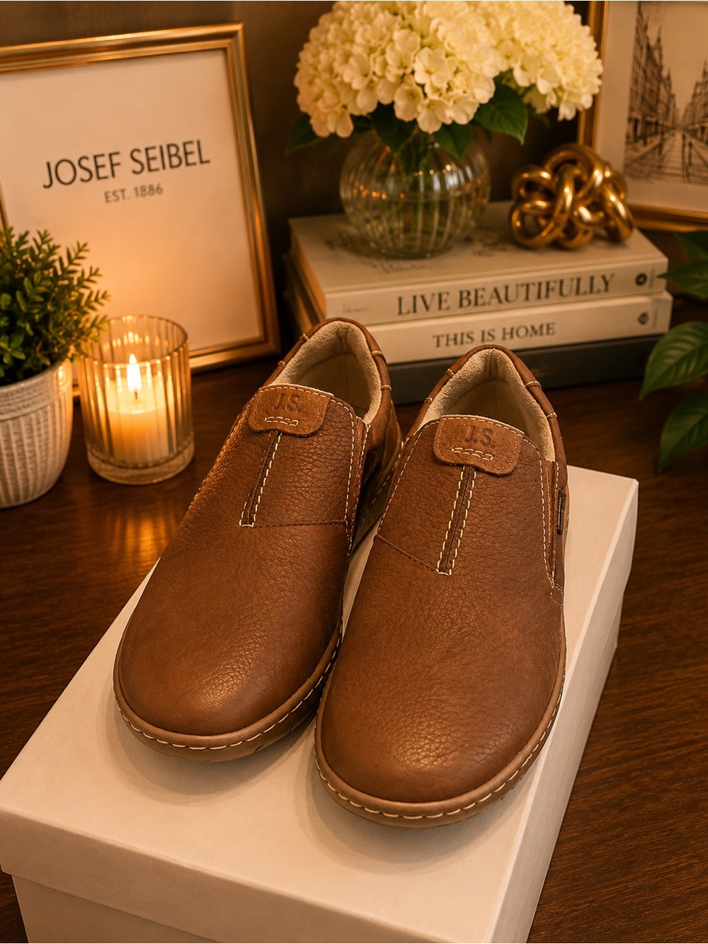 Josef Seibel Men's Tan-Brown Leather Slip-On Loafers